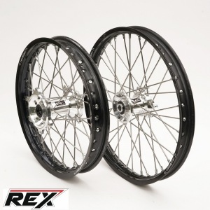 MX sada kol REX Wheels Yamaha YZ250F 14-.. - RexFelgen Blk 21x1,6 + 19x1,85 / Silver Hub