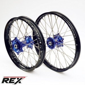 MX sada kol REX Wheels Yamaha YZ250 99-.. YZ450F 03-08 - RexFelgen Blk 21x1,6 + 19x2,15 / Blue Hub