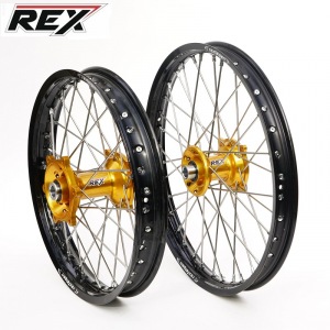 MX sada kol REX Wheels Suzuki RMZ250 - RexFelgen Blk 21x1,6 + 19x1,85 / Gold Hub