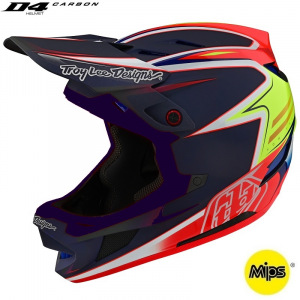 Downhill helma TroyLeeDesigns D4 Carbon Helmet MIPS Lines Black Red