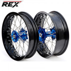 Supermoto sada kol REX Wheels KTM EXC 16-23 HQ FE+TE 16-23 GLM Blk 17x3,5 + 17x4,5 / Blue Hub