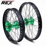 MX sada kol REX Wheels Kawasaki KX250F 04-20 - RexFelgen Blk 21x1,6 + 19x1,85 / Green Hub