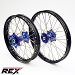MX sada kol REX Wheels Suzuki RMZ250 - RexFelgen Blk 21x1,6 + 19x1,85 / Blue Hub