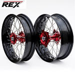 Supermoto sada kol REX Wheels Beta RR / XTrainer - RexFelgen Blk 17x3,5 + 17x4,5 / Red Hub
