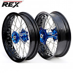 Supermoto sada kol REX Wheels KTM EXC 03-15 GLM Blk 17x3,5 + 17x4,5 / Blue Hub