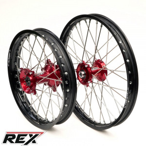 MX sada kol REX Wheels KTM SX SXF 23-.. GasGas MC 24-.. - RexFelgen Blk 21x1,6 + 19x2,15 / Red Hub