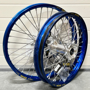 MX sada kol HaanWheels Yamaha YZ250 99-.. YZ450F 03-08 - Excel Blue 21x1,6 + 19x2,15 / Silver Hub