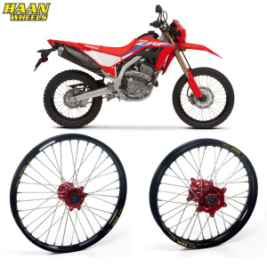 MX sada kol HaanWheels Honda CRF300L 21-.. - Excel Blk 21x1,6 + 18x2,15 / Red Hub