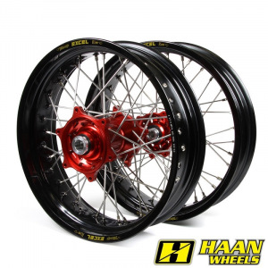 Supermoto sada kol HaanWheels Ducati Desmo450 26-.. Excel Black 16.5x3,5+17x5,0 / Red Hub