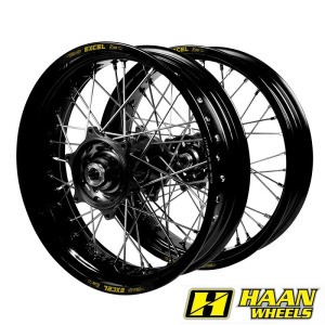 Supermoto sada kol HaanWheels Stark Varg Excel Black 17x3,5 + 17x4,25 / Black Hub