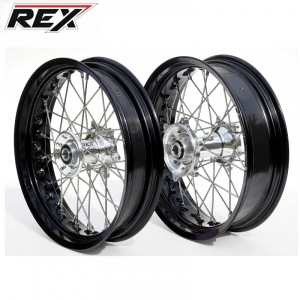 Supermoto sada kol REX Wheels KTM SX SXF 15-22 Hq Stark Varg GLM Blk 17x3,5 + 17x4,5 / Silver Hub