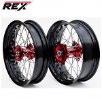 Supermoto sada kol REX Wheels KTM EXC 24-.. GasGas EC 24-.. GLM Blk 17x3,5 + 17x4,5 / Red Hub