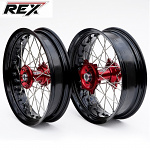 Supermoto sada kol REX Wheels Beta RR 25-.. RexFelgen Blk 17x3,5 + 17x4,5 / Red Hub