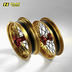 Supermoto sada kol HaanWheels Ducati Desmo450 26-.. Excel Gold 16.5x3,5+17x5,0 / Red Hub BKSP