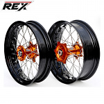 Supermoto sada kol REX Wheels KTM EXC 24-.. GLM Blk 17x3,5 + 17x4,5 / Orange Hub